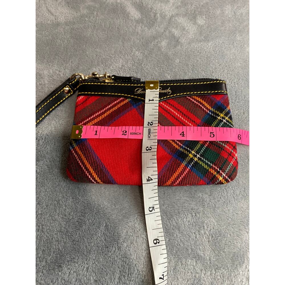 Dooney & Bourke Wristlet Red Tartan Plaid Fabric Leather Small Holiday EUC - Picture 8 of 8